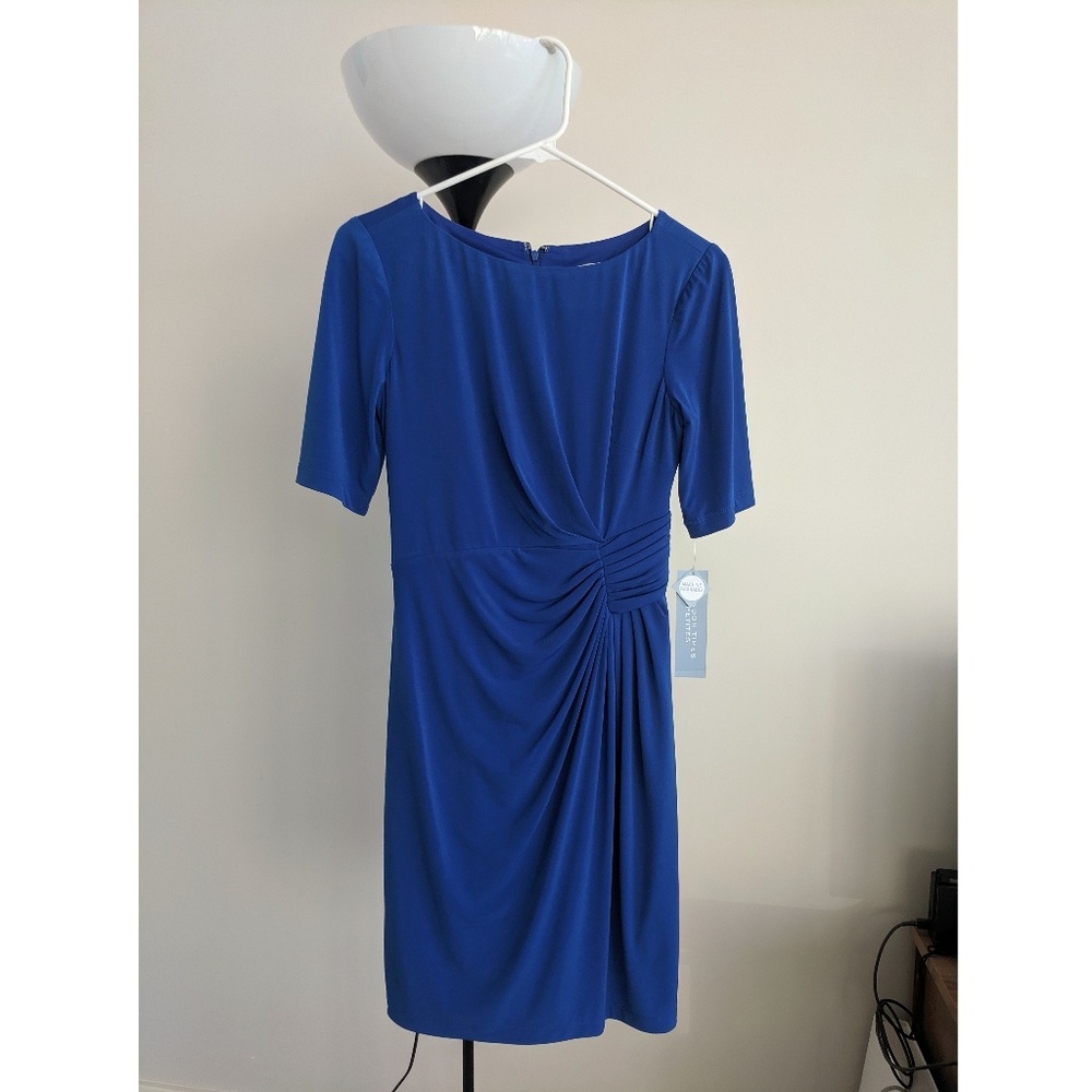 London Times petite royal blue faux wrap dress